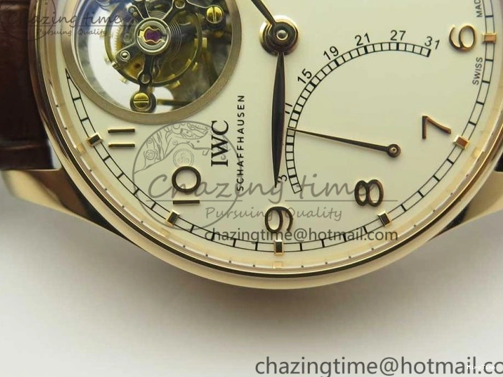 MIROTIME 1222 Portuguese Tourbillon IW504602 RG ZF Best Edition White Dial on Brown Leather Strap Stretchable 7178